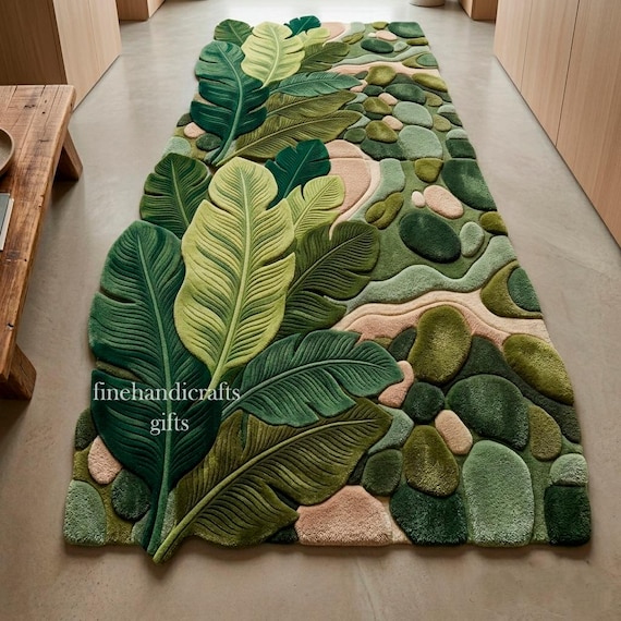 Hand-Tufted Wool Monstera Leaf Area Rug, Botanical Nature Inspired Carpet