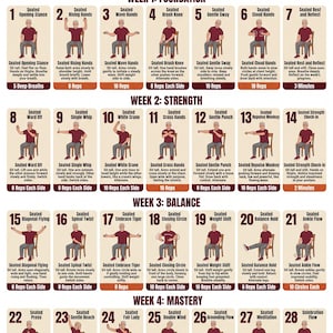 28 Day Chair Tai Chi Workout for Men, Printable 4 Week Chair Exercise Plan, Senior Balance Training, Strength & Mobility