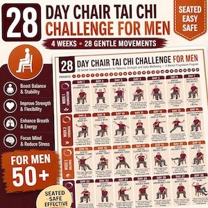 28 Day Chair Tai Chi Challenge for Men PDF | Seated Tai Chi Exercises for Seniors | 4 Week Balance, Mobility & Strength Program Printable