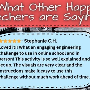 May include: A red banner with the text "What Other Happy Techers are Saying..." sits above a blue speech bubble containing a customer review. The review includes a 5-star rating and a positive comment about an engineering challenge.