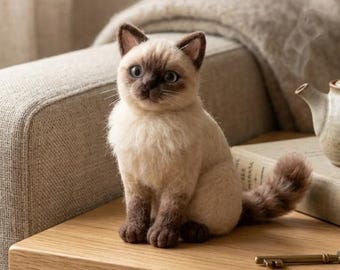 Needle Felting Kit: Realistic Siamese Cat DIY Craft Set for Beginners – Cat Lover Hobby