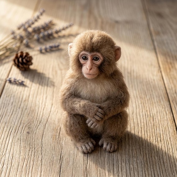 Cute Monkey DIY Craft Set Stress Relief Hobby Gift Needle Felting Kit for Beginners
