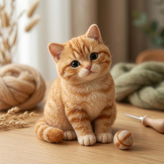 Cute Cat DIY Craft Set Stress Relief Hobby Gift Needle Felting Kit for Beginners