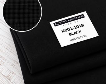 Solid Black Cotton Fabric by the Yard, Half Yards & Fat Quarters