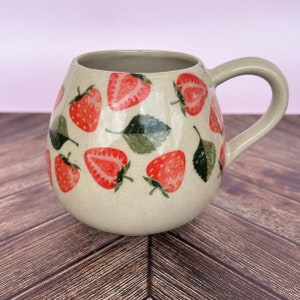 Strawberry 12 Ounce Ceramic Mug, Mug Handmade, Gardener Gift Idea, Strawberry Lovers, Berry Mug For Mom, Gift for Wife, Strawberries cup image 3