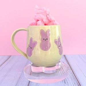 Light Green Bunny Spring Ceramic Mug, Spring Gift For Her, Retro Spring Mug, Easter Gift for Her, Cute Bunny Mug Handmade, Cute Easter Mugs