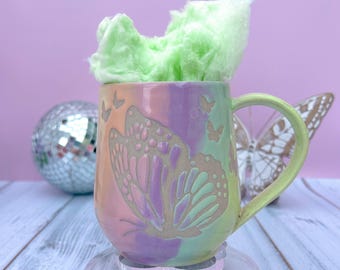 Rainbow Ombré Butterfly Mug, Butterfly Ceramic Mug, Butterfly Lover Gift, Monarch Butterfly, Gardener Gift Idea, Butterfly Home Decor