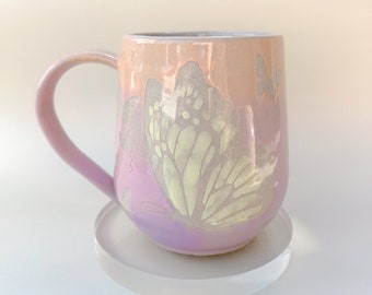 Ombré Butterfly 16 Ounce Mug, Handmade Ceramic Mug, Ceramics Pottery Mugs, Stoneware Mug, Large Coffee Mug, USA Pottery, Fun Mug
