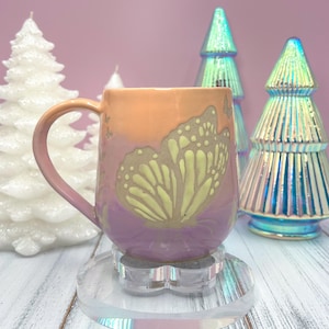 Ombré Butterfly Mug, Handmade Ceramic Mug, Ceramics Pottery Mugs, Stoneware Mug, Large Coffee Mug, USA Pottery, Fun Mug, Butterfly Lovers