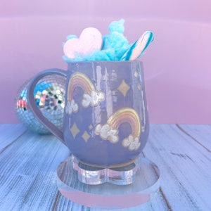 Lavender Rainbow Ceramic Mug, Rainbow Coffee Mug, Groovy Gift Women, Rainbow Gift For Friend, Cute  Handmade Mug, Retro Ceramic Cup