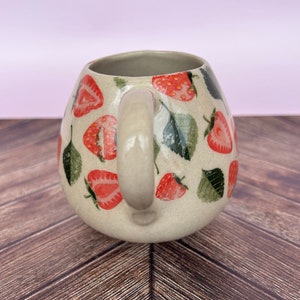 Strawberry 12 Ounce Ceramic Mug, Mug Handmade, Gardener Gift Idea, Strawberry Lovers, Berry Mug For Mom, Gift for Wife, Strawberries cup image 4
