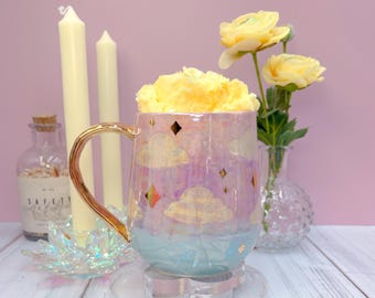 Gold Cotton Candy Sunset Ceramic Mug, Rainbow Coffee Mug, Gift for Women, Rainbow Gift For Friend, Cute Mug Handmade, Handmade Ceramic Mug