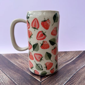 Strawberry Tumbler Ceramic Mug, Ceramic Mug Handmade, Gardener Gift, Strawberry Lovers, Berry Mug For Mom, Gift for Wife, Strawberries cup