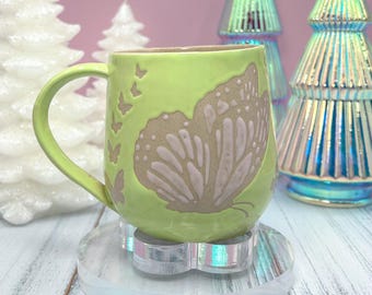 Light Green Butterfly Ceramic Mug, Butterfly Ceramic Mug, Butterfly Lover Gift, Monarch Butterfly, Gardener Gift Idea, Butterfly Home Decor