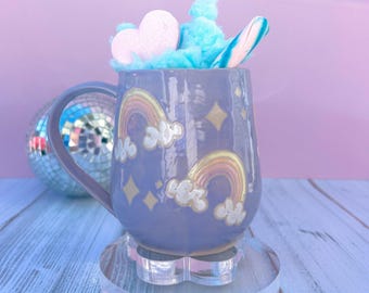 Lavender Rainbow Ceramic Mug, Rainbow Coffee Mug, Gift for Women, Rainbow Gift For Friend, Cute Mug Handmade, Handmade Ceramic Mug
