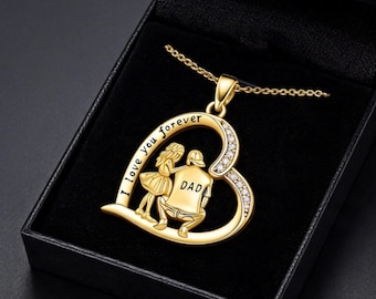 Father Daughter Heart Necklace | Sterling Silver 14K Gold Plated | I Love You Forever | Gift for Her |  Happy fathers day, Father Day gift