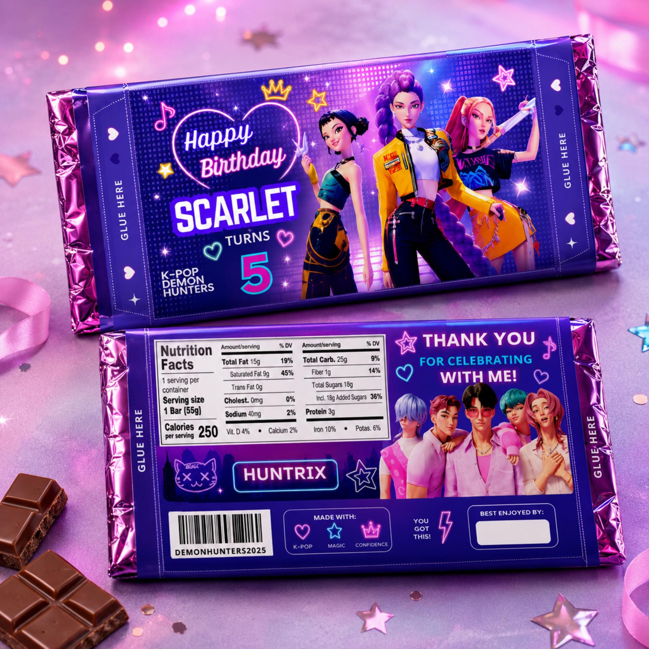 Kpop Demon Hunters Chocolate Bar Wrapper Template, Huntrix Saja Boys ...
