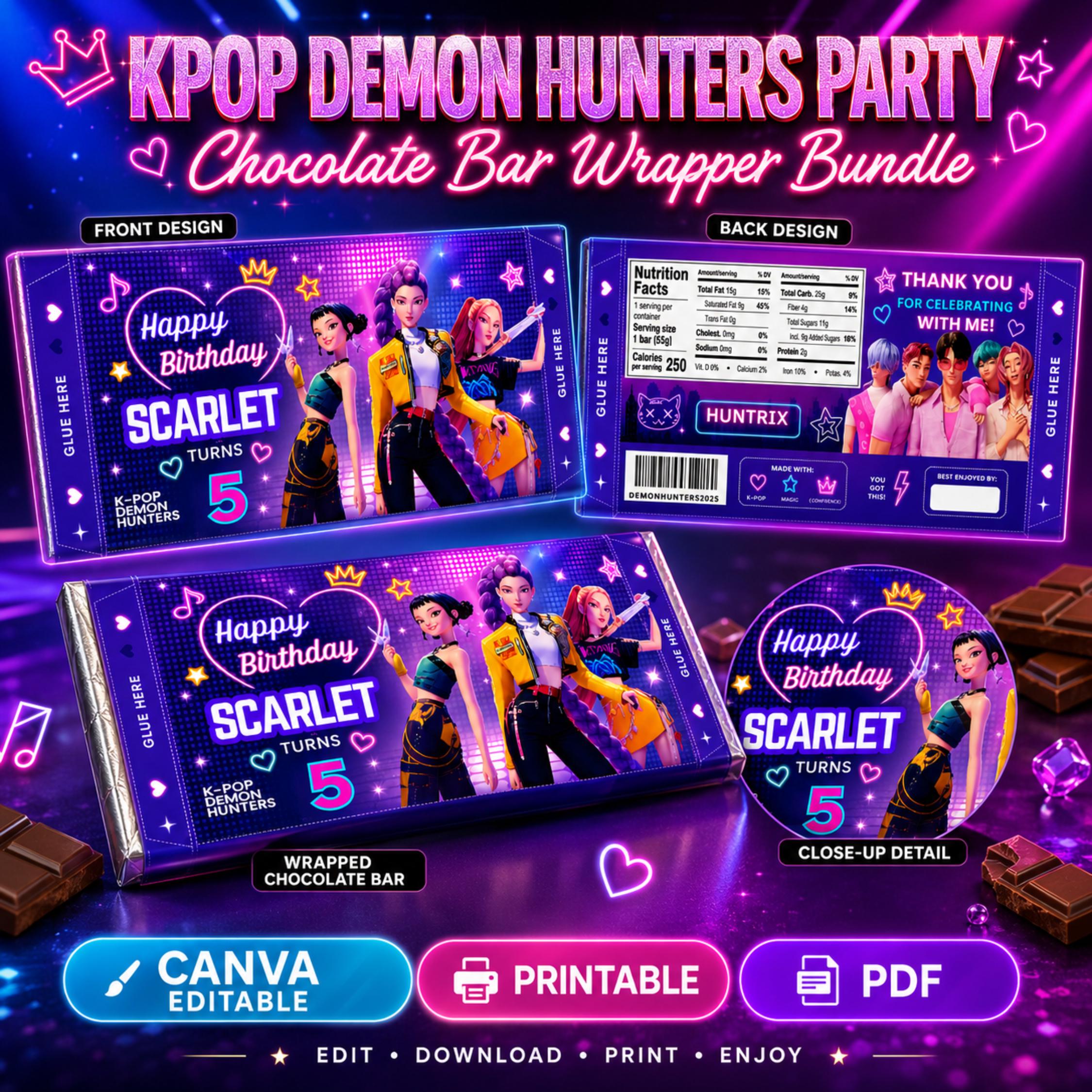 Kpop Demon Hunters Chocolate Bar Wrapper Template, Huntrix Saja Boys ...