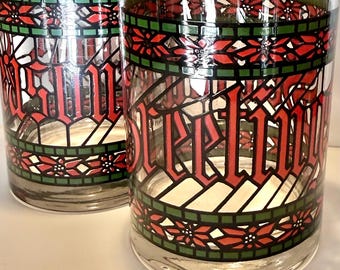 Seasons Greetings Stained Glass Double Old Fashion Rocks Bar Glasses |  Christmas Holidays |  Barware Set of 4 | Houzz Designs