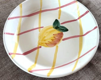 1990s Pottery Barn Sunnyside Lemon Citrus Fruit on Plaid Checkered background Pie Plate
