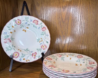 Churchill “Briar Rose” Scalloped Edge Soup Bowls - Set of 6 - England - Fine China - Cottage Grandma English Transferwear
