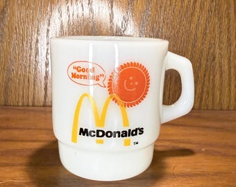 McDonald’s 1970s Good Morning Milk Glass D-ring Coffee Mug | Fire King Milkglass | Stackable | Collectible