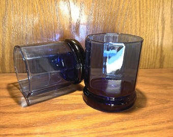 Anchor Hocking Essex Paneled Cobalt Blue Lowball Double Old Fashioned Rocks Glasses | Vintage Barware | Colored Glassware | Cocktail | Y2K