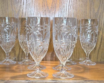Godinger South Beach Crystal Goblets – Set of 4 - Cut Glass Water/Wine Glasses with Palm Tree Burst Pattern | Golden Girls Florida Style