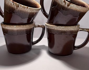 McCoy Brown Drip Coffee Mug Set | Vintage 1970s 1980s | Set of 4 | Grandma Boho Organic Kitchen Decor | Ceramic