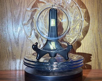 Fostoria Jamestown Light Blue Diatonic Glass Luncheon Plates | Mid-Century Modern Swirl Pattern | Vintage Tableware | Depression Glass