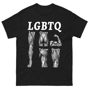 LGBTQ Legs Glutes Biceps Shirt, Funny Gym Lover Tee, Muscle Anatomy Workout Sweatshirt, Humorous Fitness Queer Top, Heavyweight Activewear