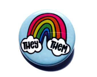 Rainbow Pronoun Button - Pride Pin (1.25")