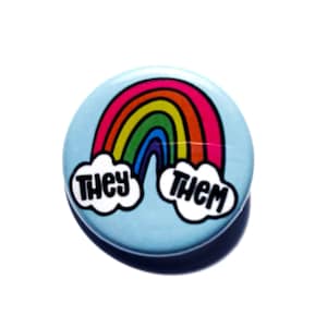 Rainbow & Clouds Pronoun Button - 1.25&quot; Pronoun Button Pride - They/Them He/They She/They She/Her He/Him