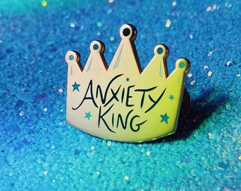 Anxiety King Enamel Pin / Rose gold and teal