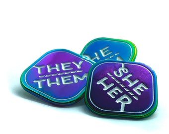 Pronoun Pins - Rainbow Metal Trans Lapel Pin - They/Them She/They He/They She/Her He/Him Pronouns