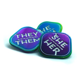 Pronoun Pins Rainbow Metal Trans Lapel Pin They/Them She/They He/They She/Her He/Him Pronouns image 1