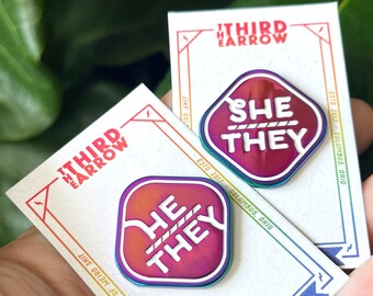 They/Them She/They He/They She/Her He/Him Pronouns - Pronoun Pins - Rainbow Metal Trans Lapel Pin