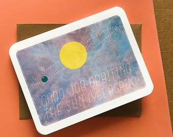 Orbit the Sun Birthday Card - Happy Birthday Space Nerd - Galaxy Geek Birthday Card Card