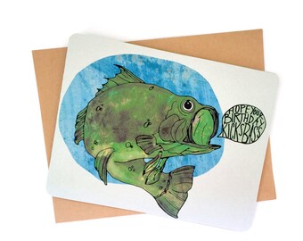 Funny Fishing Birthday Card: Kicks Bass Pun