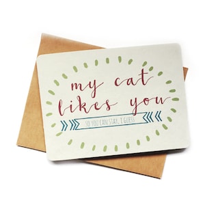 Carte drôle de chat | Carte Mon chat vous aime, vous pouvez rester | Jolie carte rigolote, carte pour femme chat, carte chat pour ami, jolie carte chat pour amour