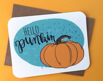 HOLA PUNKIN ? Tarjeta de Halloween lindo, tarjeta de felicitación de Halloween divertida, adorable tarjeta de calabaza, truco o tarjeta de regalo, tarjeta punkin de Halloween