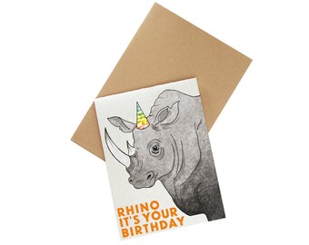Punny Birthday Card | Rhino It's Your Birthday Card | kids birthday card | Animal Pun Card