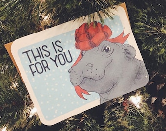 Flodhäst till jul | Flodhäst | Julkort för flodhästälskare | Fiona Flodhäst | Kort till vän | Babyflodhästkort | Julflodhäst