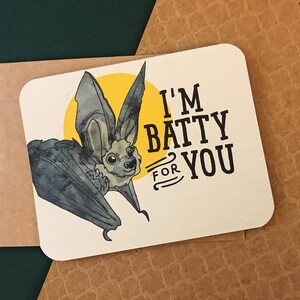 Je suis Batty pour toi Valentine, carte punny, carte anniversaire, carte sorcière