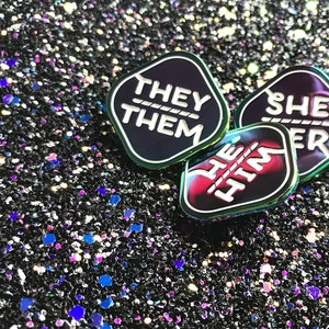 Pronoun Pins Rainbow Metal Trans Lapel Pin They/Them She/They He/They She/Her He/Him Pronouns image 6