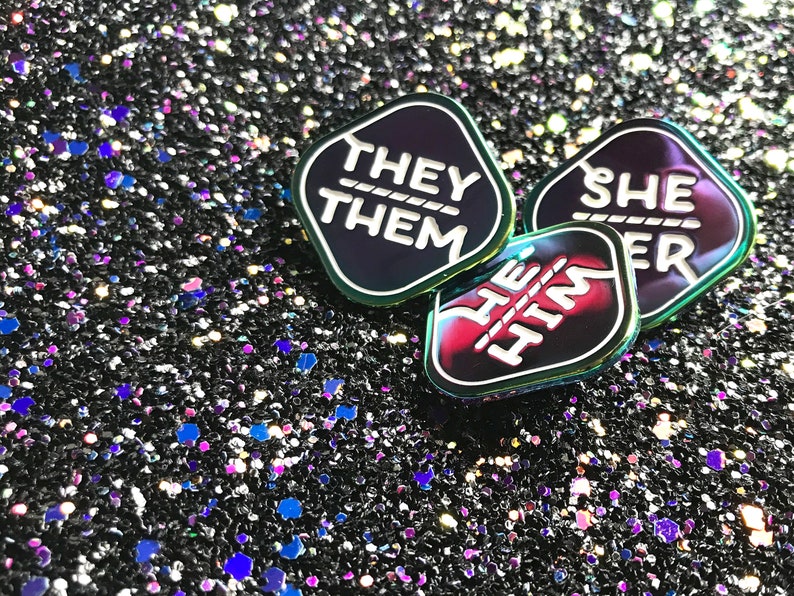 Pronoun Pins Rainbow Metal Trans Lapel Pin They/Them She/They He/They She/Her He/Him Pronouns image 6