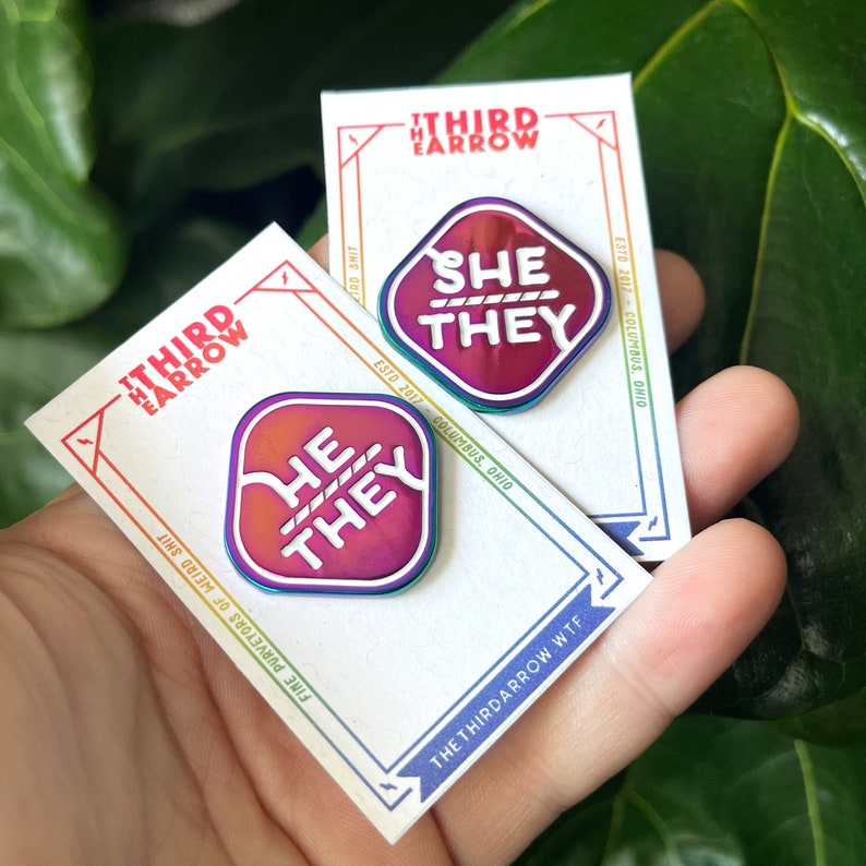 Pronoun Pins Rainbow Metal Trans Lapel Pin They/Them She/They He/They She/Her He/Him Pronouns He/They