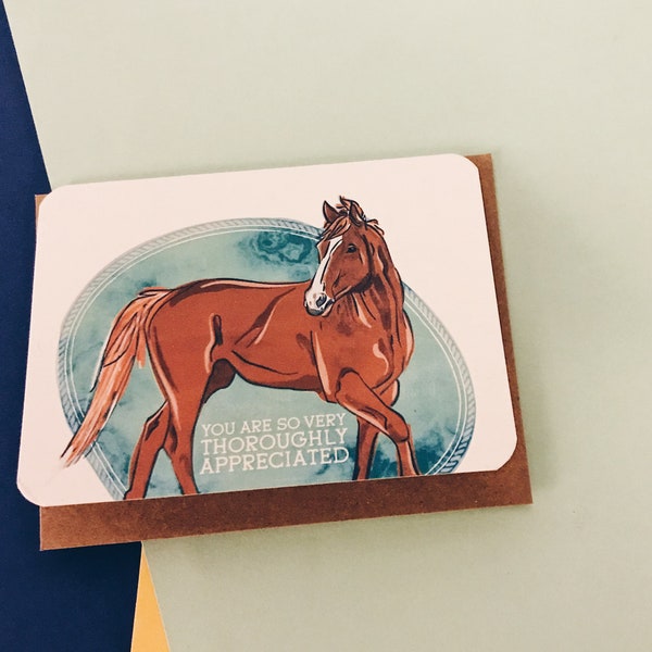 Thank you card | Thoroughbred Card | Card for Friend  | Unique Stationary | Unique Thank You Card | Equestrian Card | Race Horse