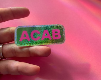 ACAB pixie dust glitter sticker, 1312 pink ink blacklight sticker, all cops, no cops at pride