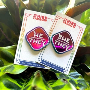 Pronoun Pins Rainbow Metal Trans Lapel Pin They/Them She/They He/They She/Her He/Him Pronouns She/They
